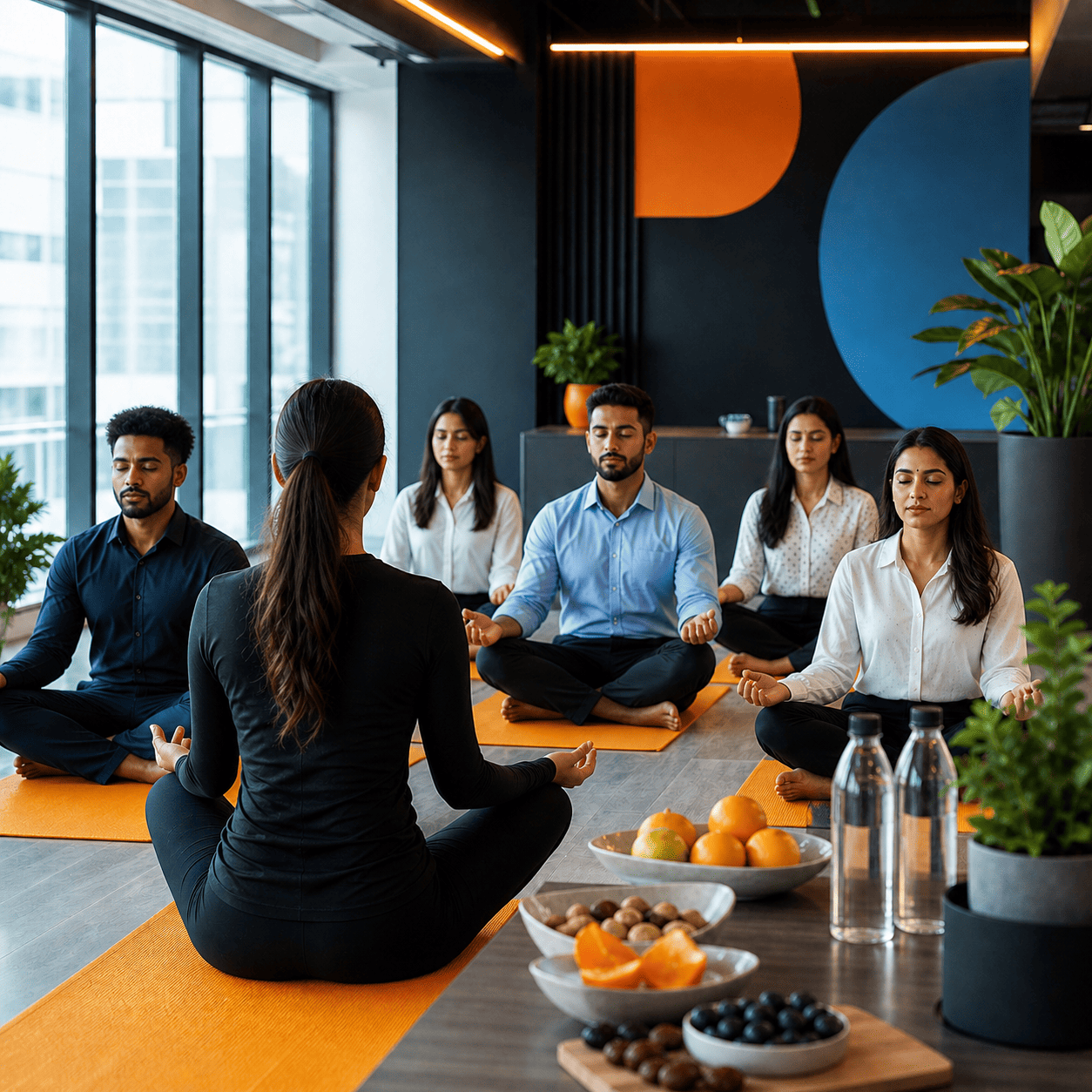 Corporate physical health and wellness session with professionals